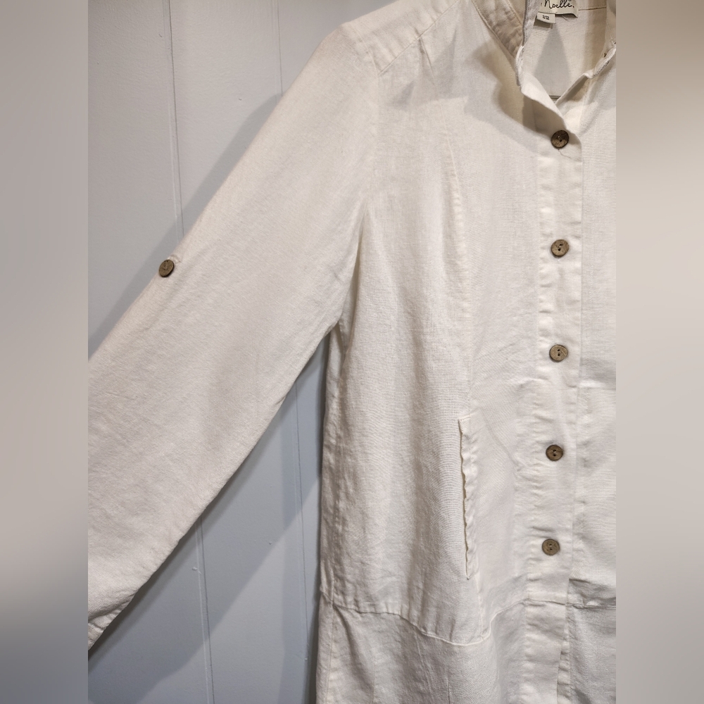 Simply Noelle Linen Blend Button Front Blazer Jacket Ivory Size S/M - Picture 2 of 5